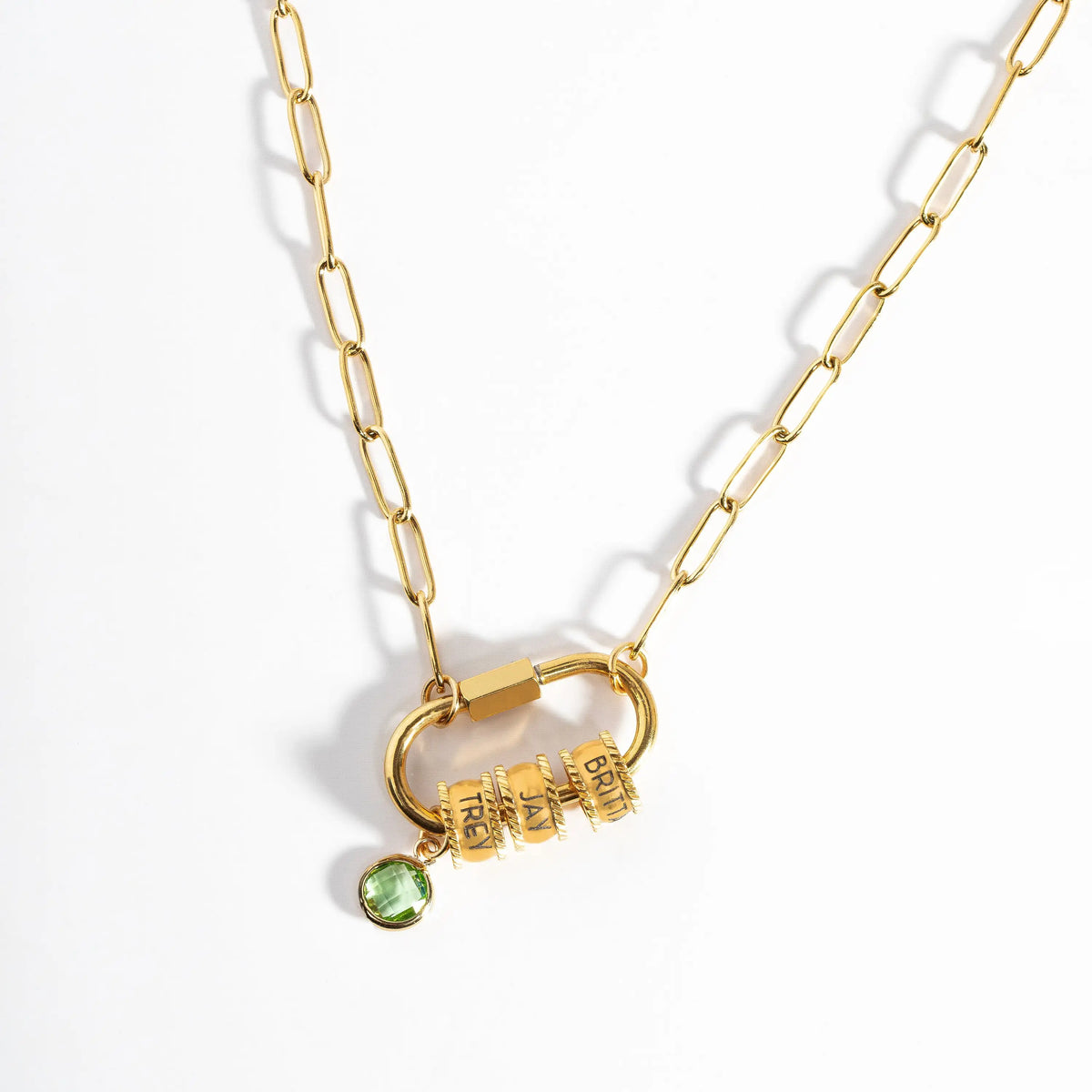 Collier personnalisé mousqueton avec nom et pierre de naissance