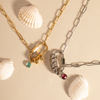 Collier personnalisé mousqueton avec nom et pierre de naissance