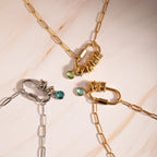 Collier personnalisé mousqueton avec nom et pierre de naissance