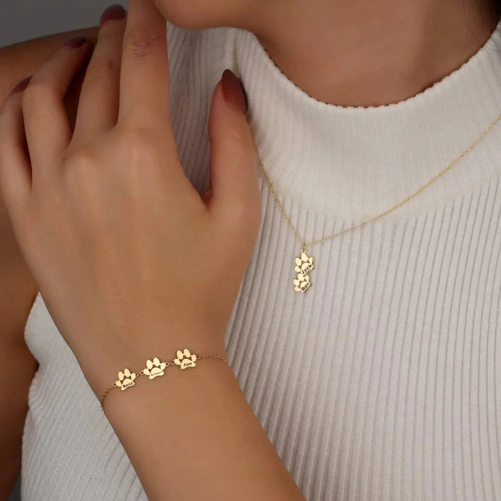 Bracelet personnalisé avec empreinte de patte gravée en acier inoxydable