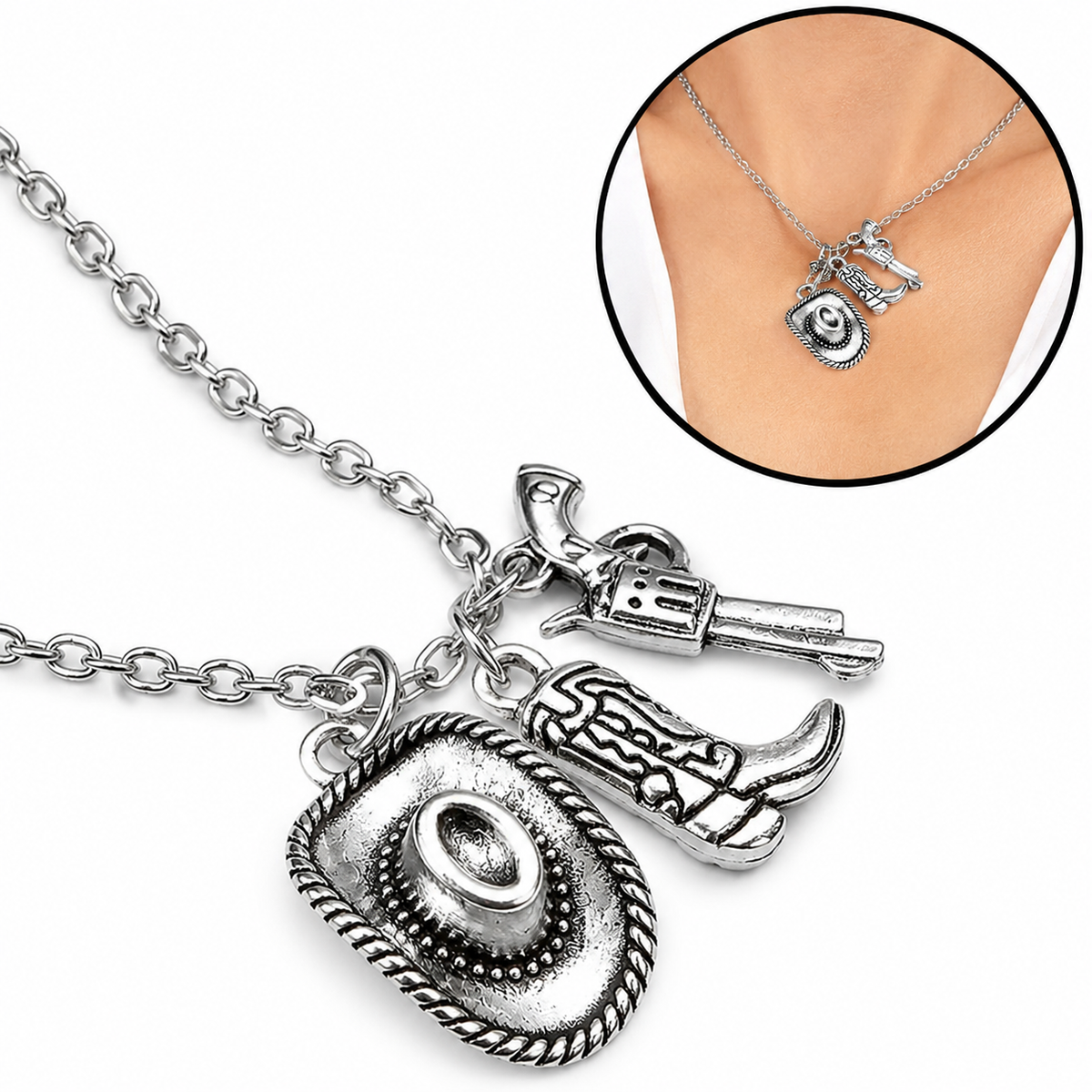 Boucles d'oreilles pendantes style western avec chapeau et botte de cowboy