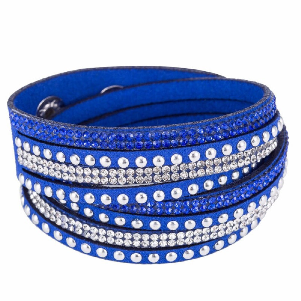 Bracelet manchette unisexe en cuir à strass réglable