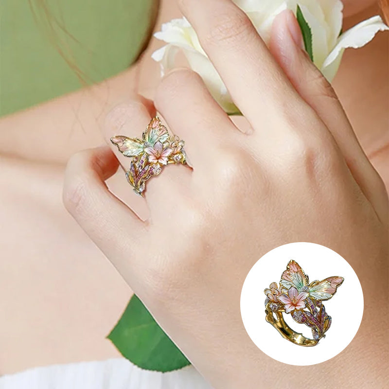 Bague fleur papillon ajustable