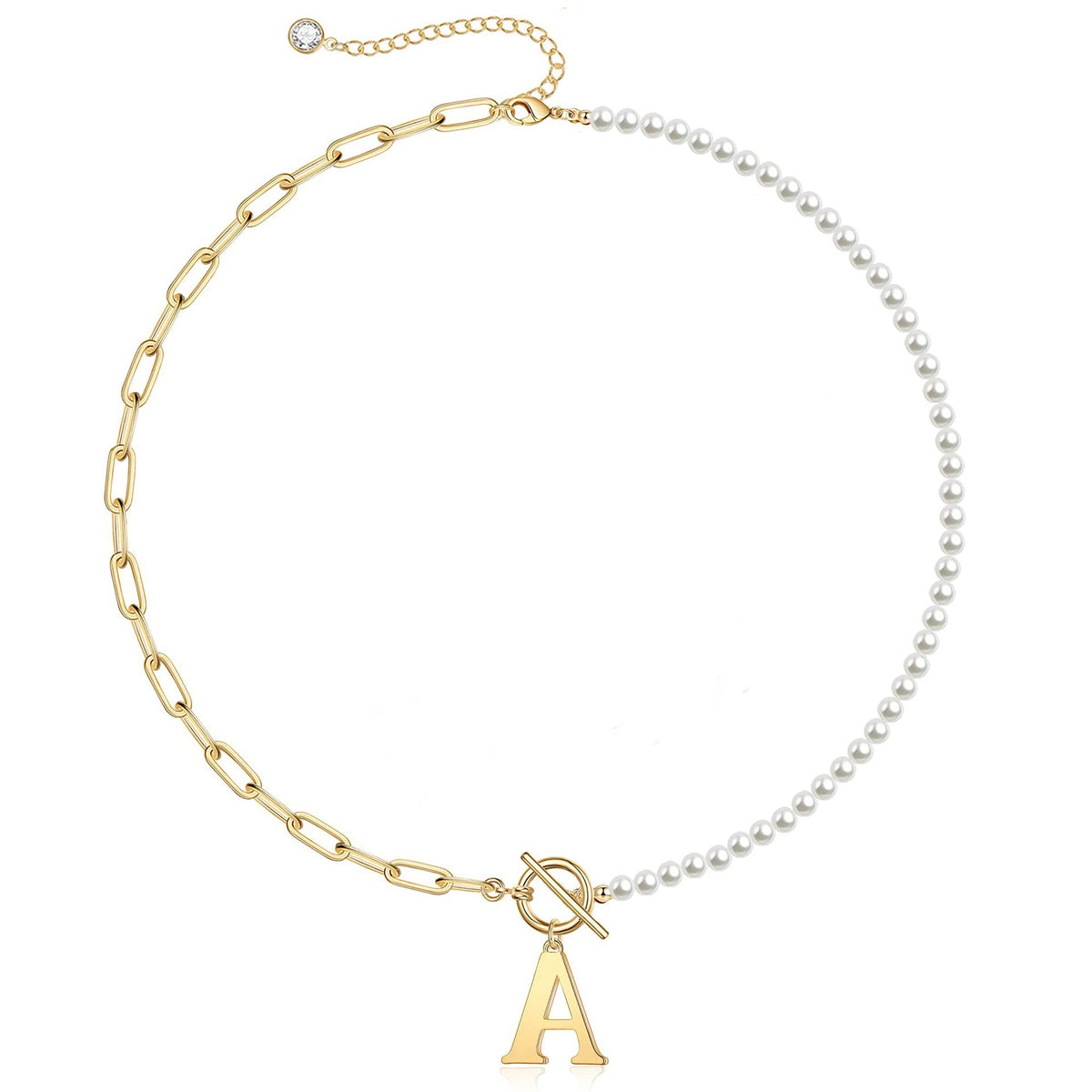 Collier initiale avec perles et chaîne trombone