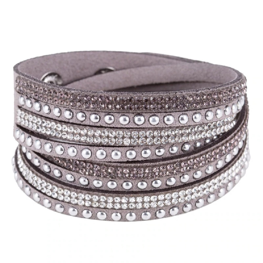 Bracelet manchette unisexe en cuir à strass réglable