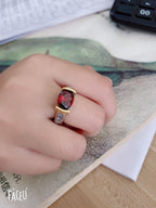 Bague vintage en cristal et zircon avec pierres rouges