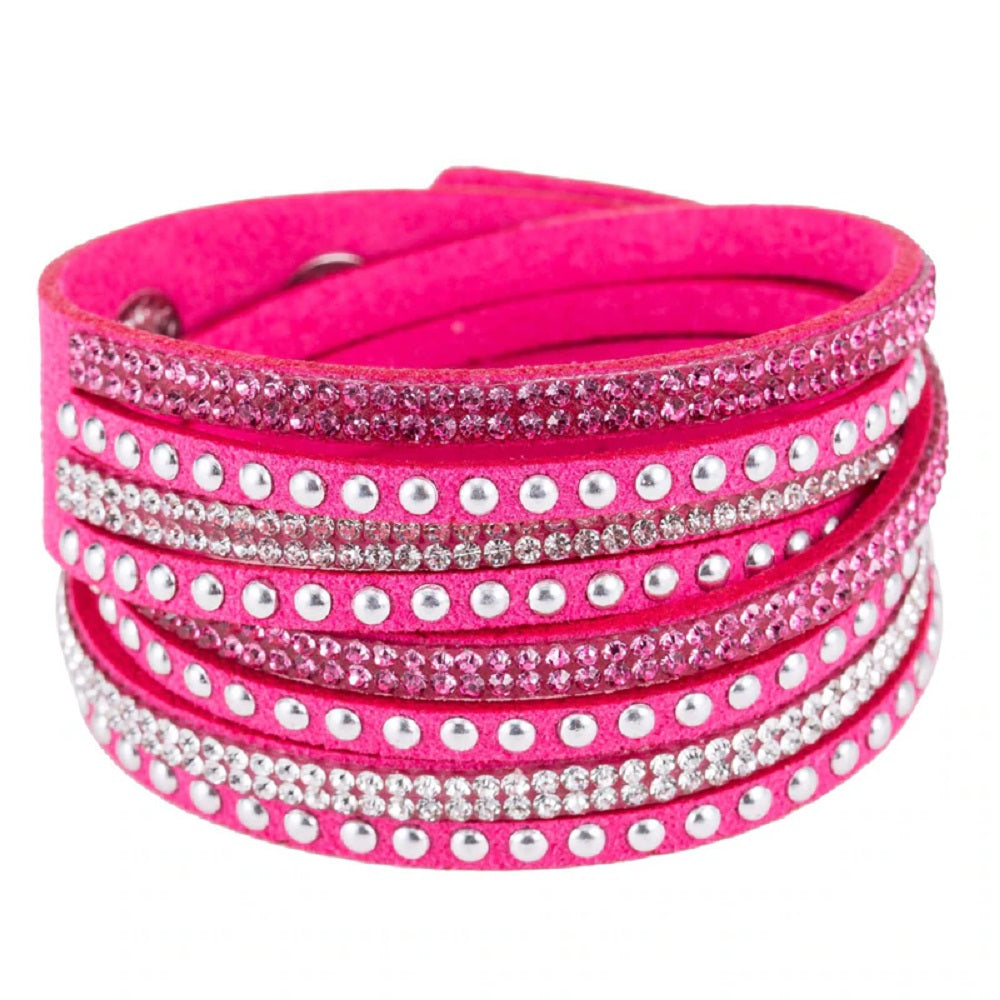 Bracelet manchette unisexe en cuir à strass réglable