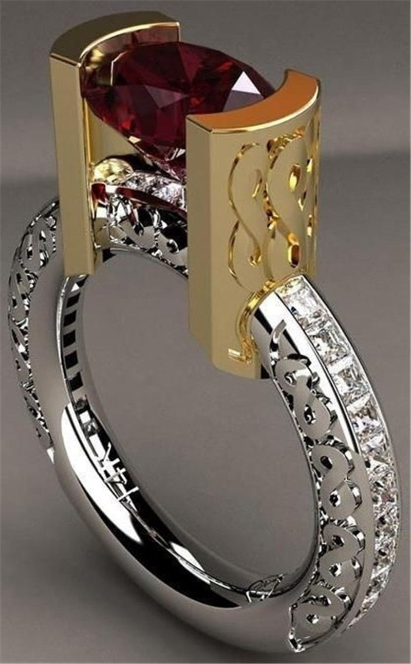 Bague vintage en cristal et zircon avec pierres rouges