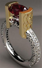 Bague vintage en cristal et zircon avec pierres rouges