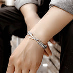 Bracelet ajustable élégant avec plumes en argent