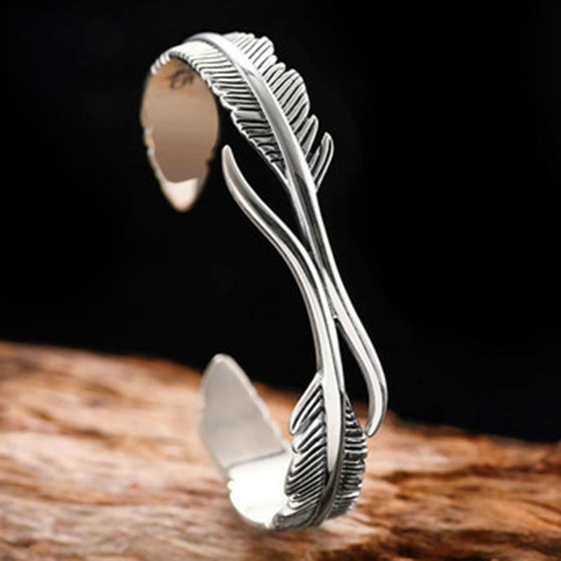 Bracelet ajustable élégant avec plumes en argent