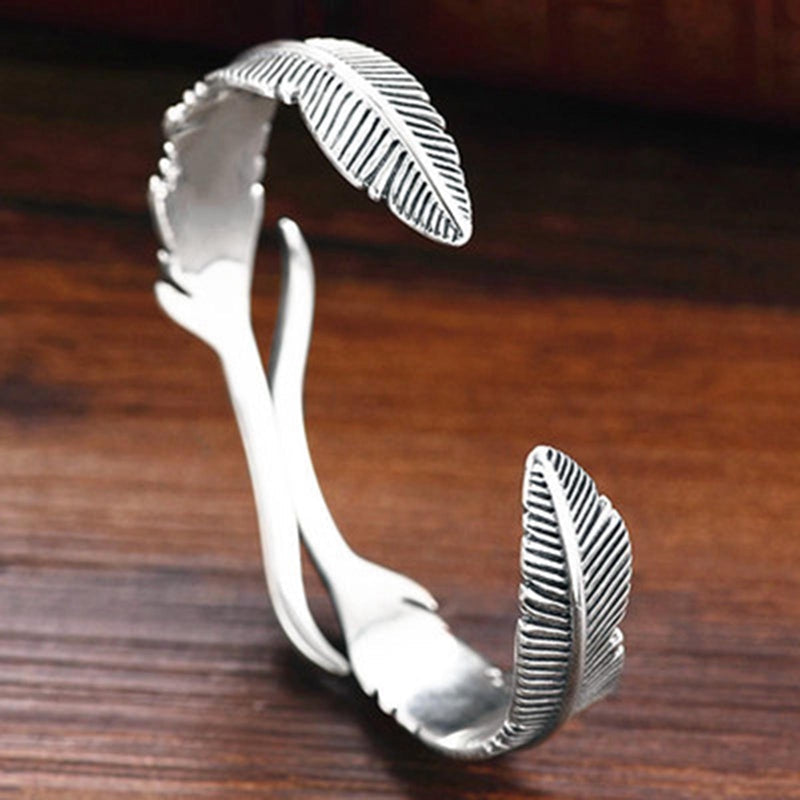 Bracelet ajustable élégant avec plumes en argent