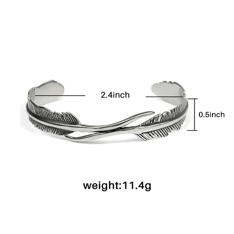 Bracelet ajustable élégant avec plumes en argent