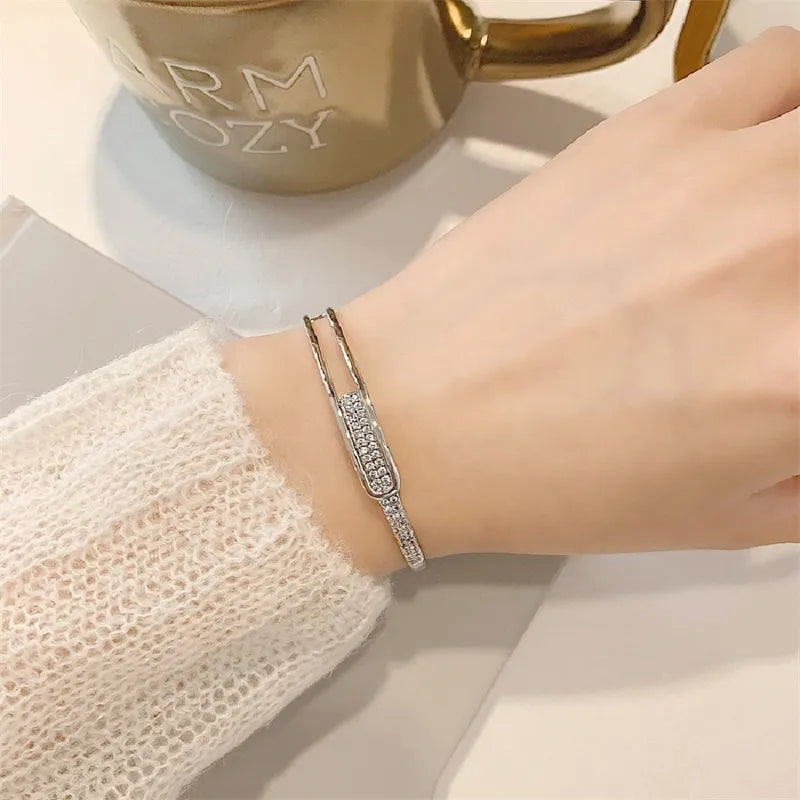 Bracelet ouvert en argent sterling 925 avec zircone