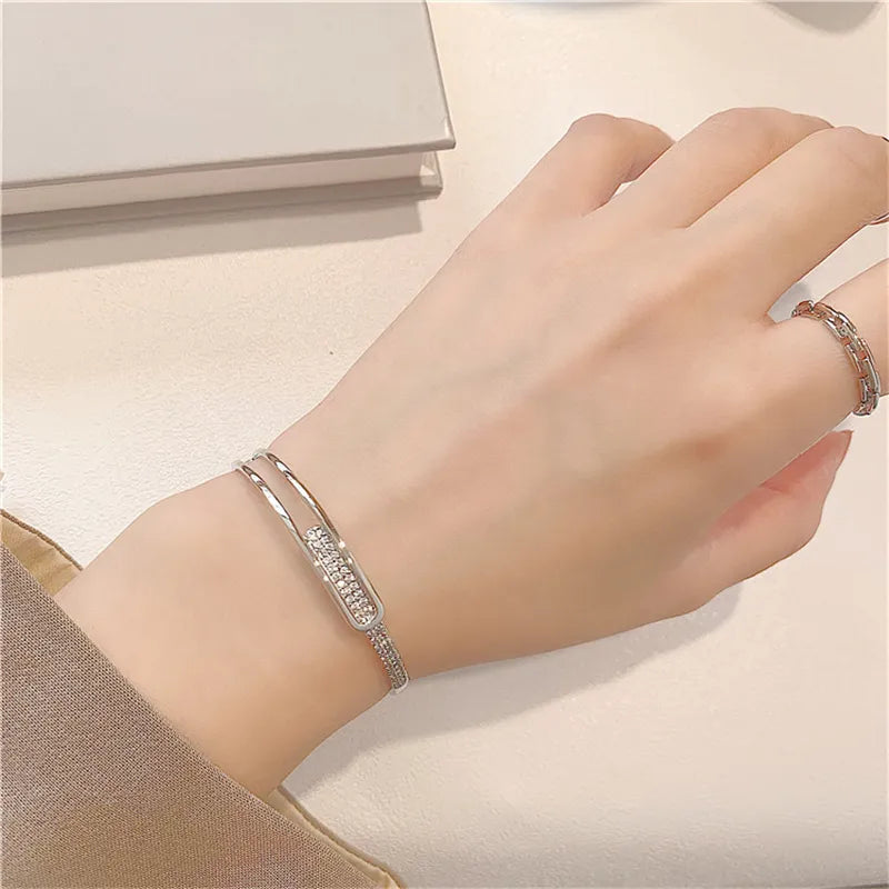 Bracelet ouvert en argent sterling 925 avec zircone