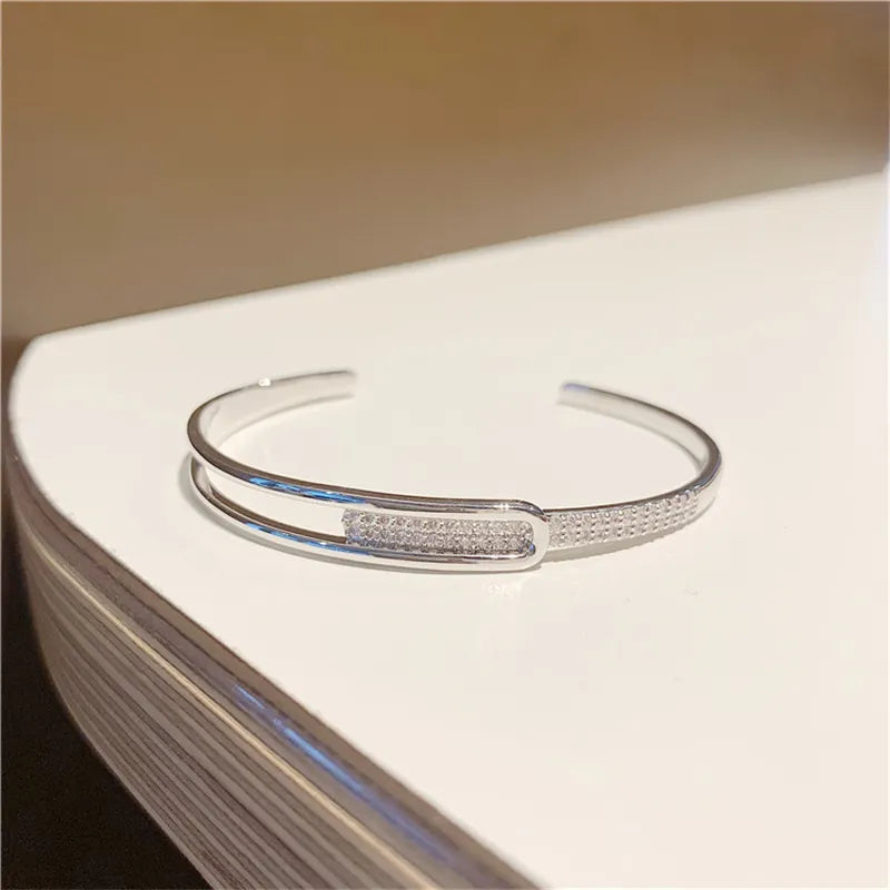 Bracelet ouvert en argent sterling 925 avec zircone