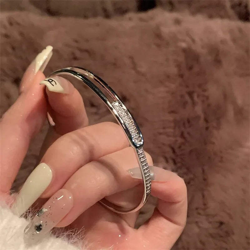 Bracelet ouvert en argent sterling 925 avec zircone