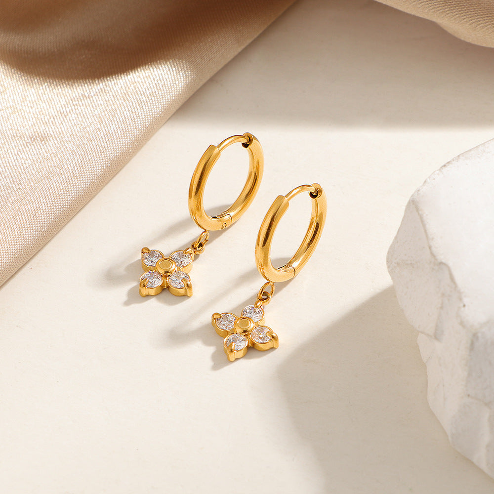 Boucles d'oreilles créoles pendantes fleuries pour femme
