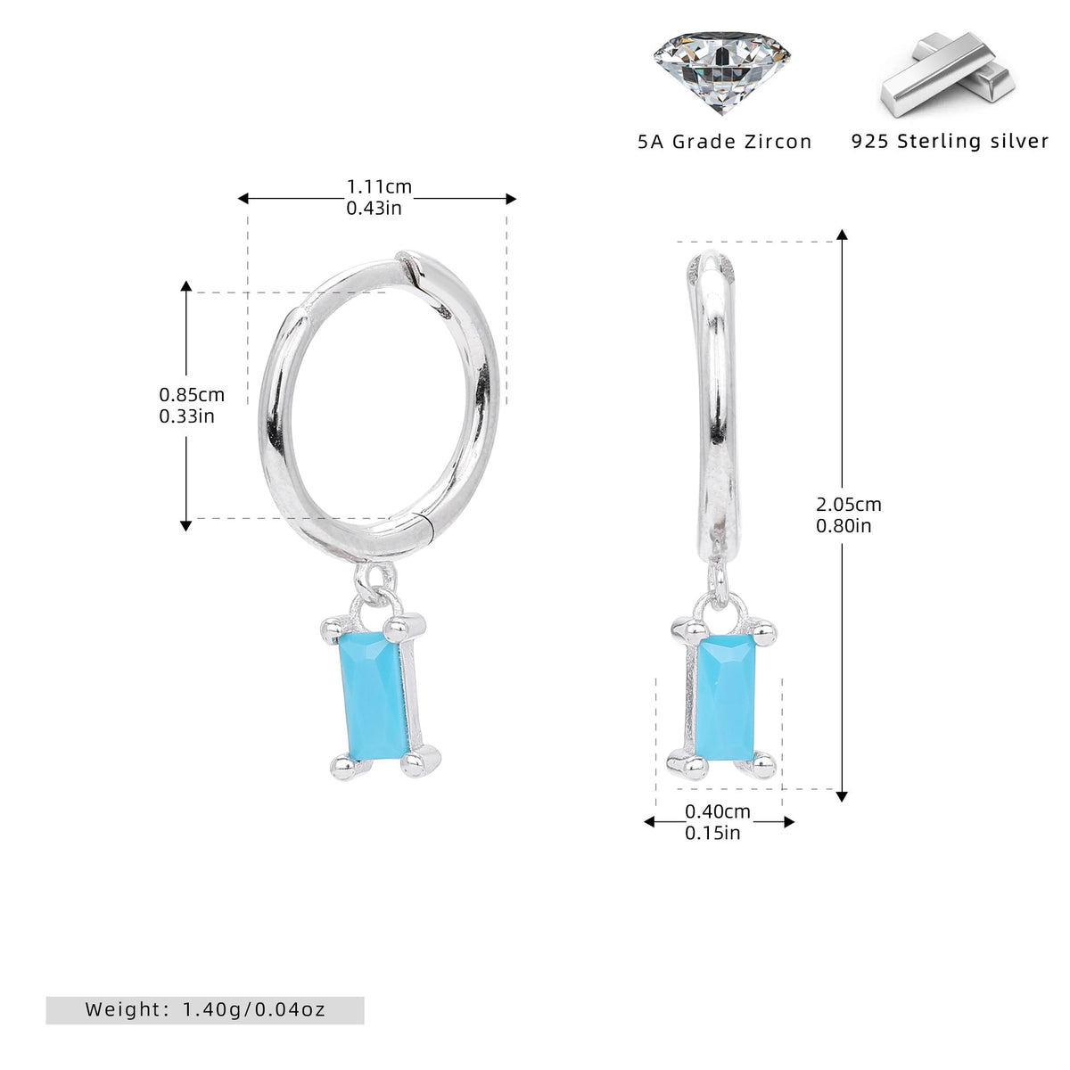 Boucles d'oreilles pendantes avec pendentif zircone