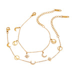 Chevillère pour femme avec breloques soleil et lune en acier inoxydable