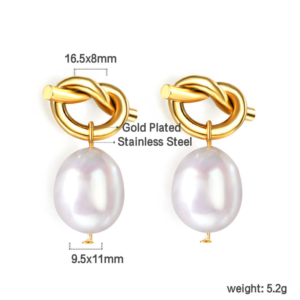 Boucles d'oreilles pendantes pour femme avec nœud et perles d'eau douce