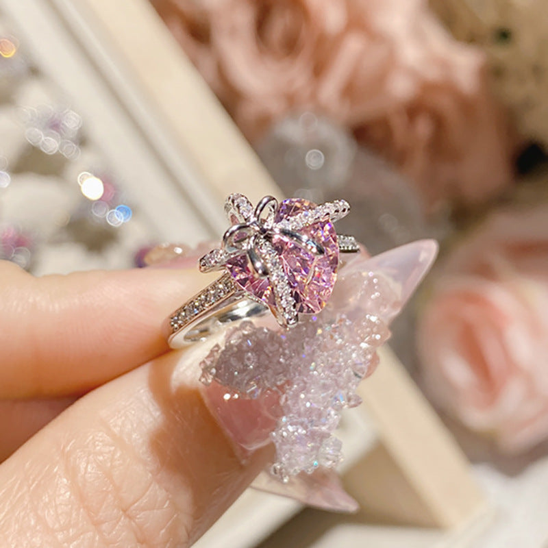 Bague pour femme avec cœur étincelant et zircone