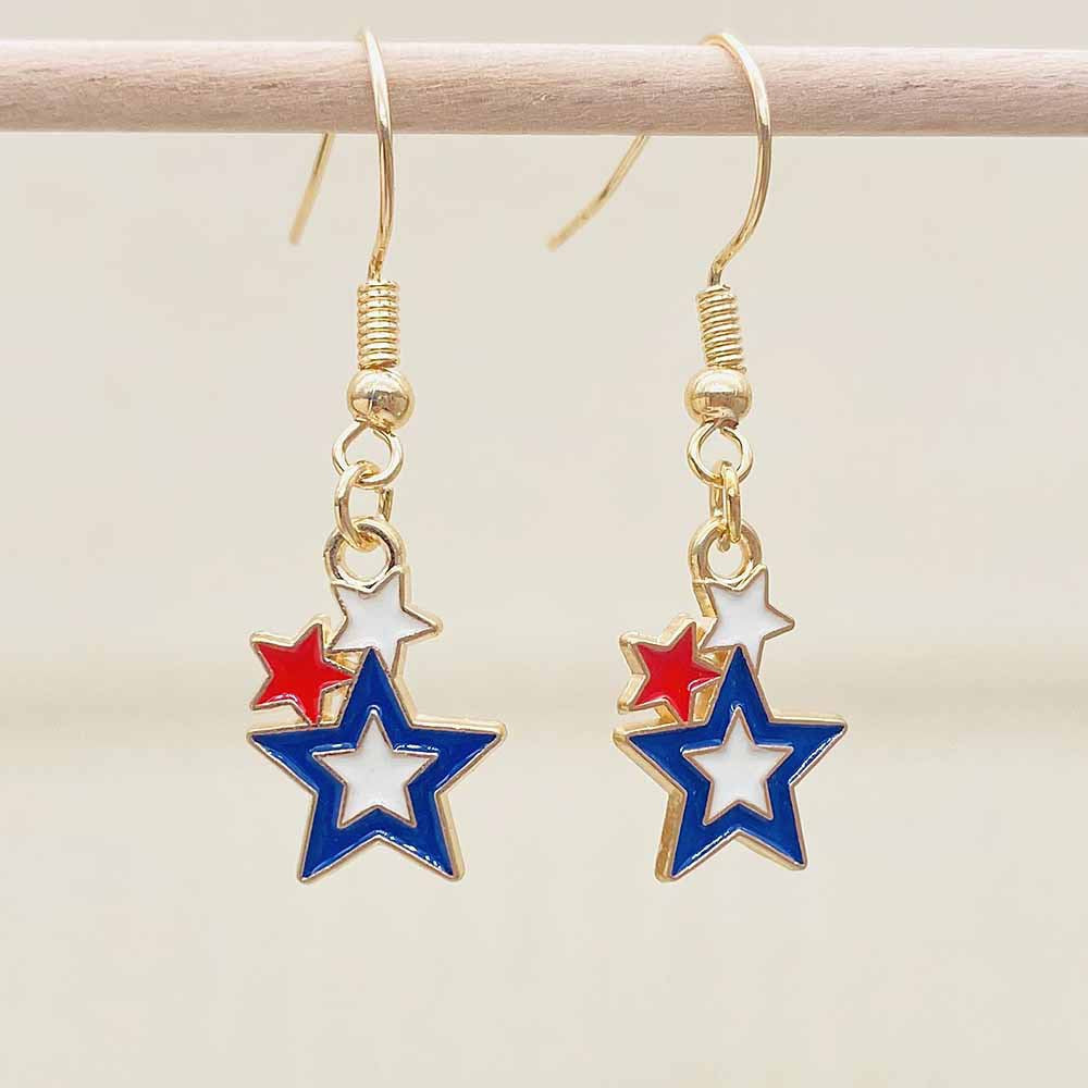 Boucles d'oreilles pendantes patriotiques drapeau en émail pour femme
