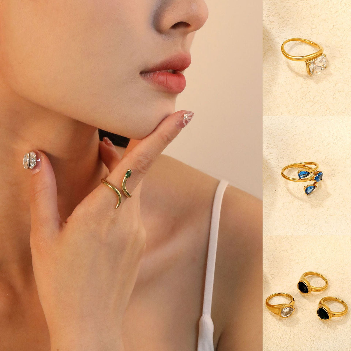 Bague pour femme avec cristal élégant et finition dorée