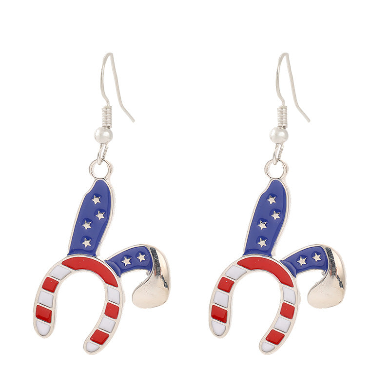 Boucles d'oreilles émaillées pour femme motif fer à cheval et rayures étoiles
