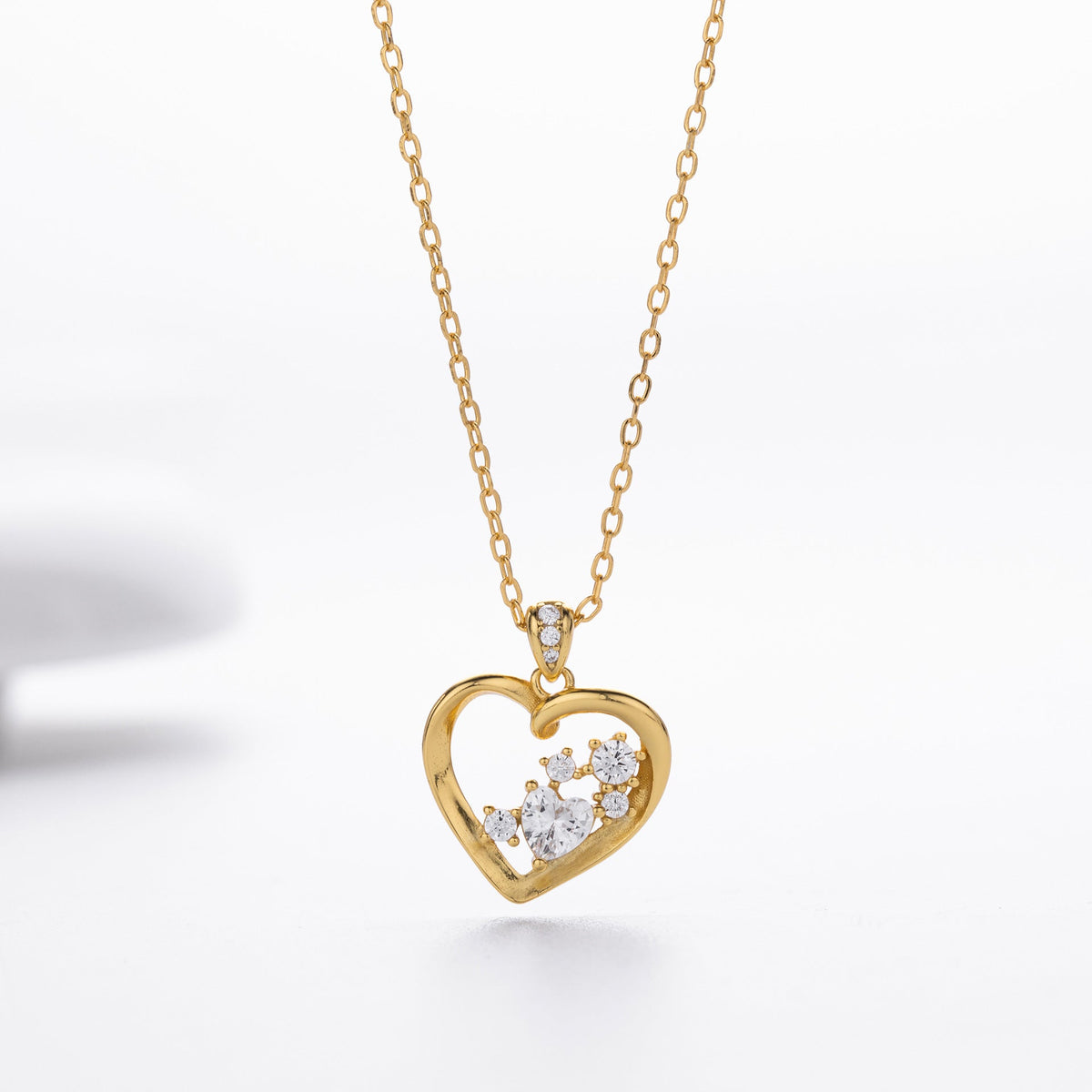 Collier cœur pour femme en argent sterling 925 avec zircones