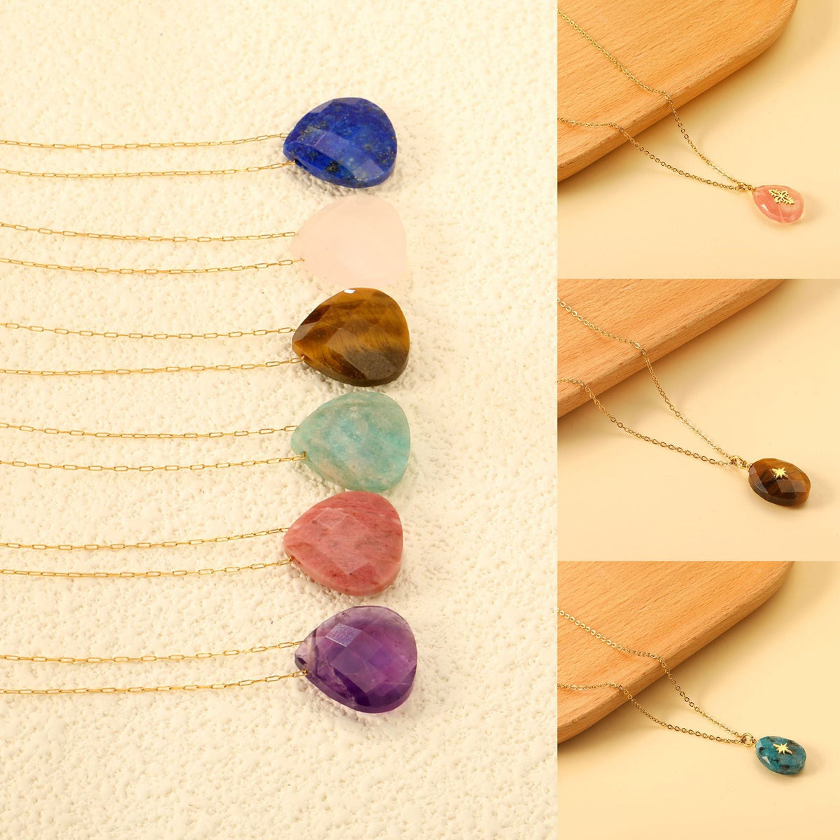 Collier pour femme avec pendentif goutte étincelant et acier inoxydable doré