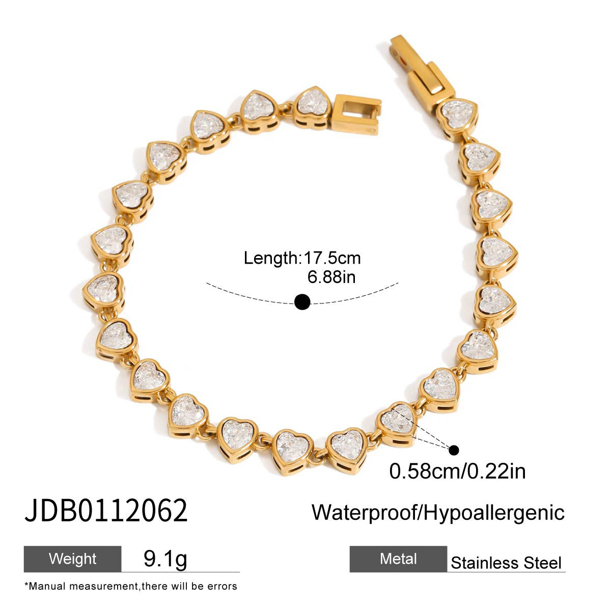 Bracelet pour femme en acier inoxydable avec zircons