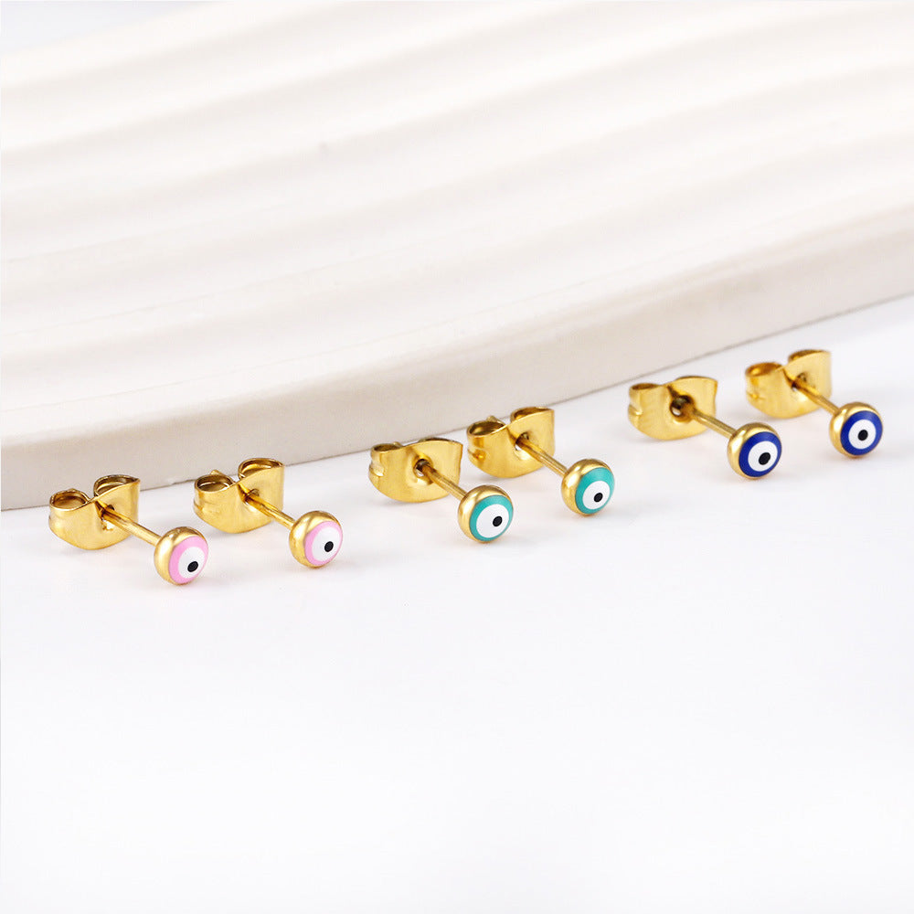 Boucles d'oreilles motif œil coloré en acier inoxydable