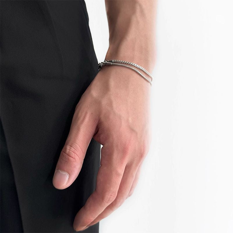 Bracelet double chaîne en acier inoxydable