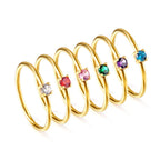 Bague pour femme avec zircon bleu étincelant en acier inoxydable plaqué or