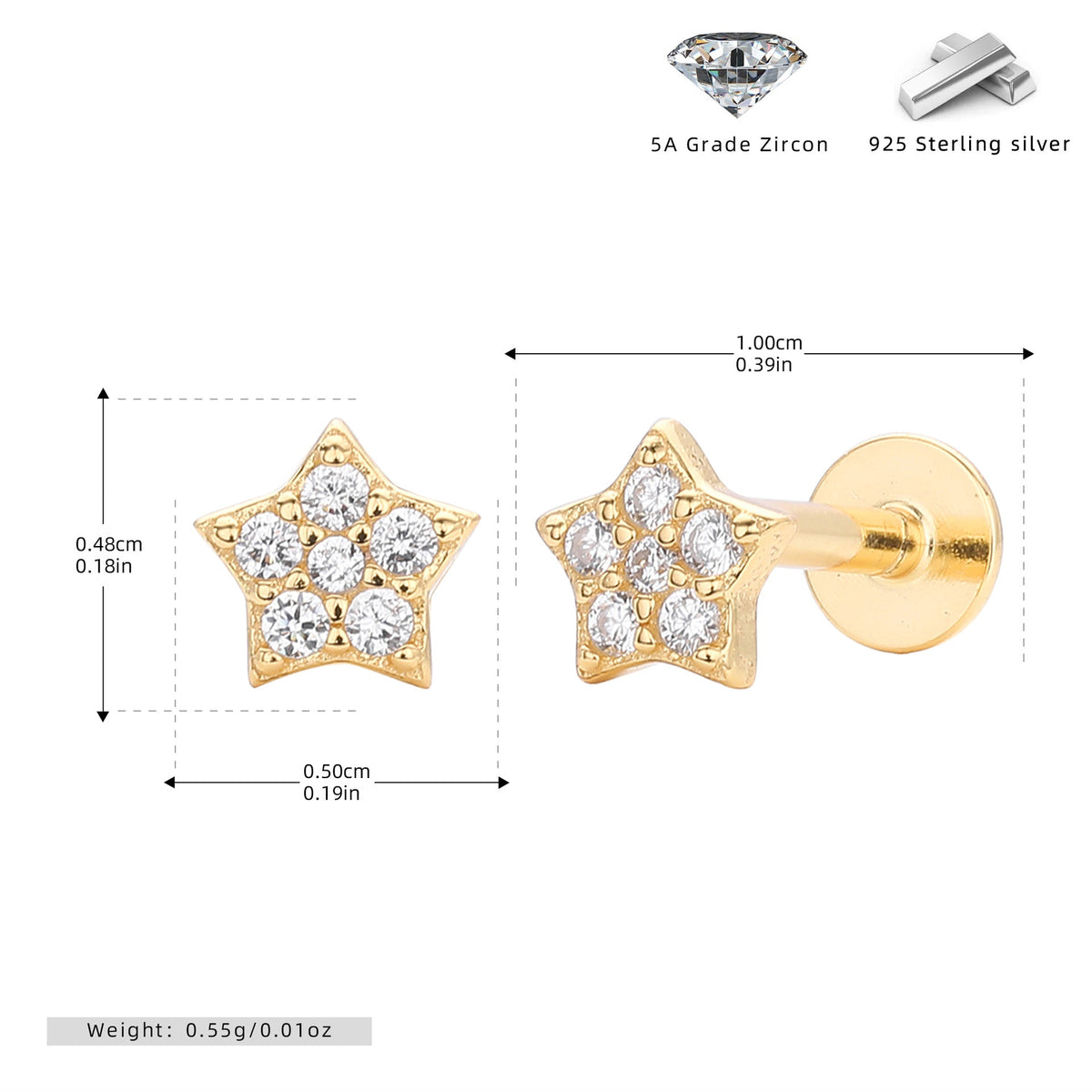 Boucles d'oreilles étoiles en argent sterling 925