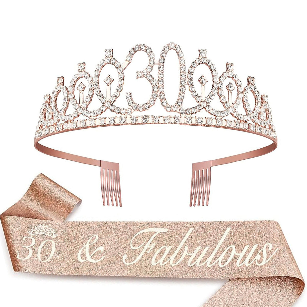 Couronne de princesse en cristal pour femme avec inscription 30 & Fabulous