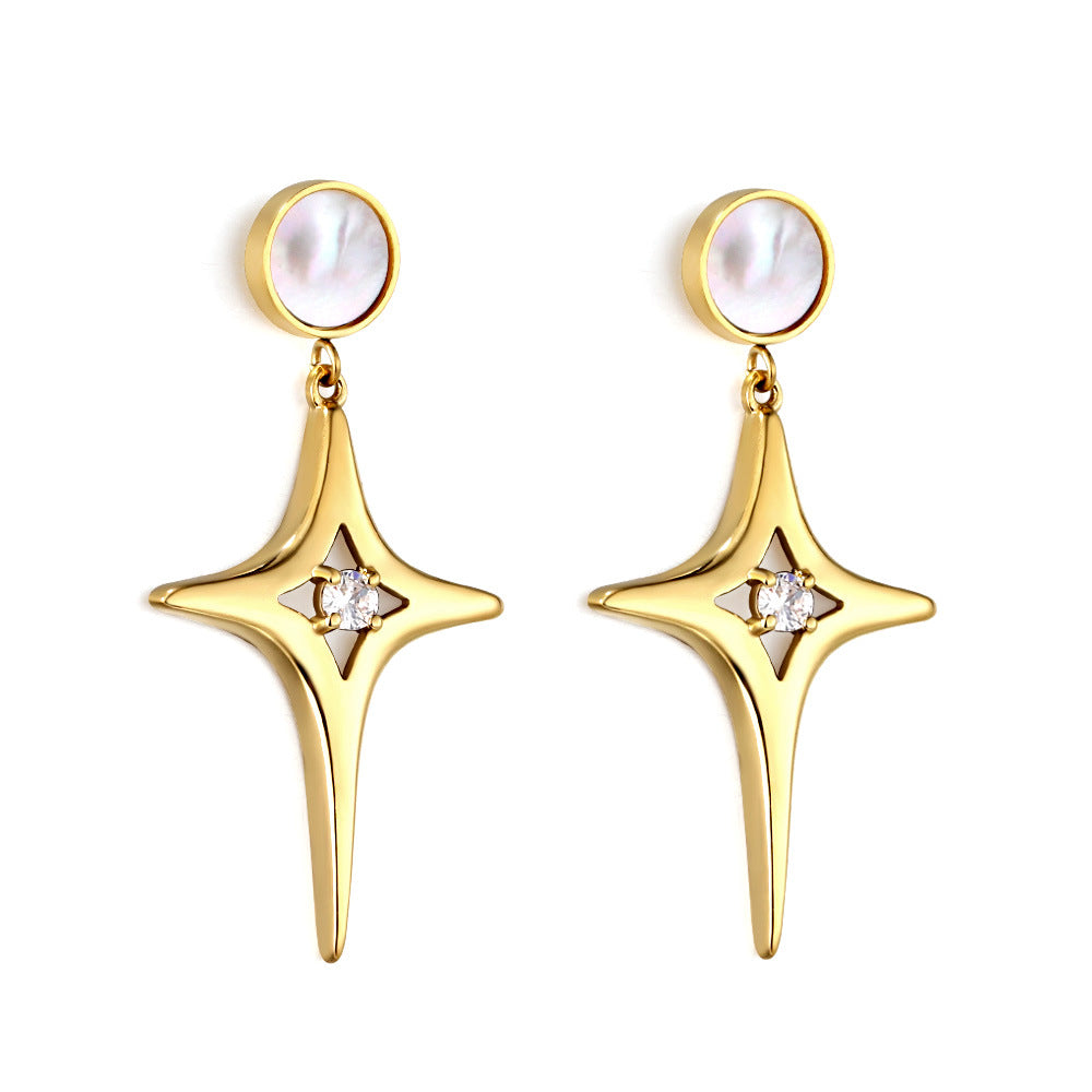 Boucles d'oreilles pendantes avec cristal et détail doré