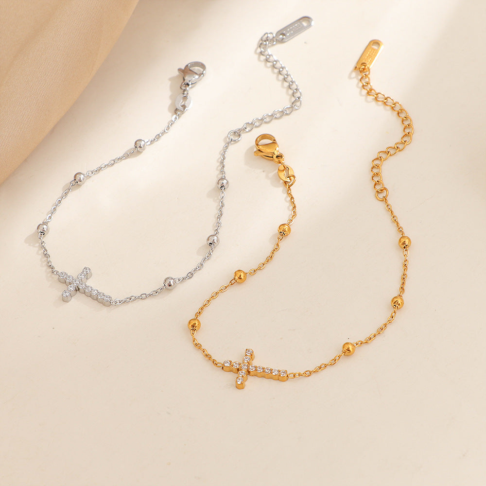 Bracelet pour femme réglable avec breloque croix