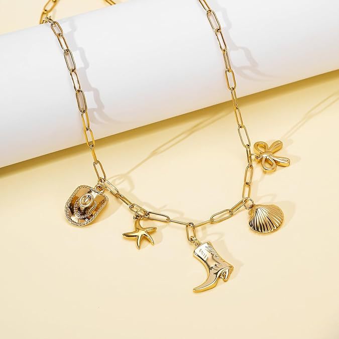 Collier pour femme avec pendentifs charmants en acier inoxydable