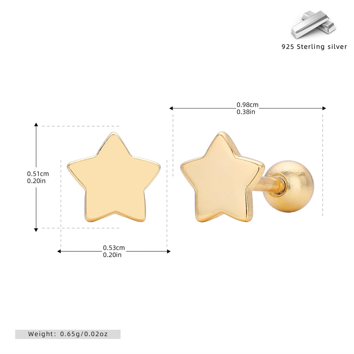 Boucles d'oreilles puces motif étoile en argent sterling