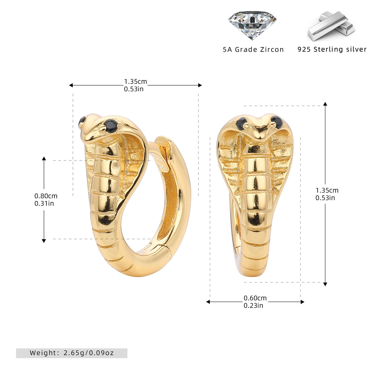 Boucles d'oreilles pendantes pour femme au design serpent élégant en argent sterling 925