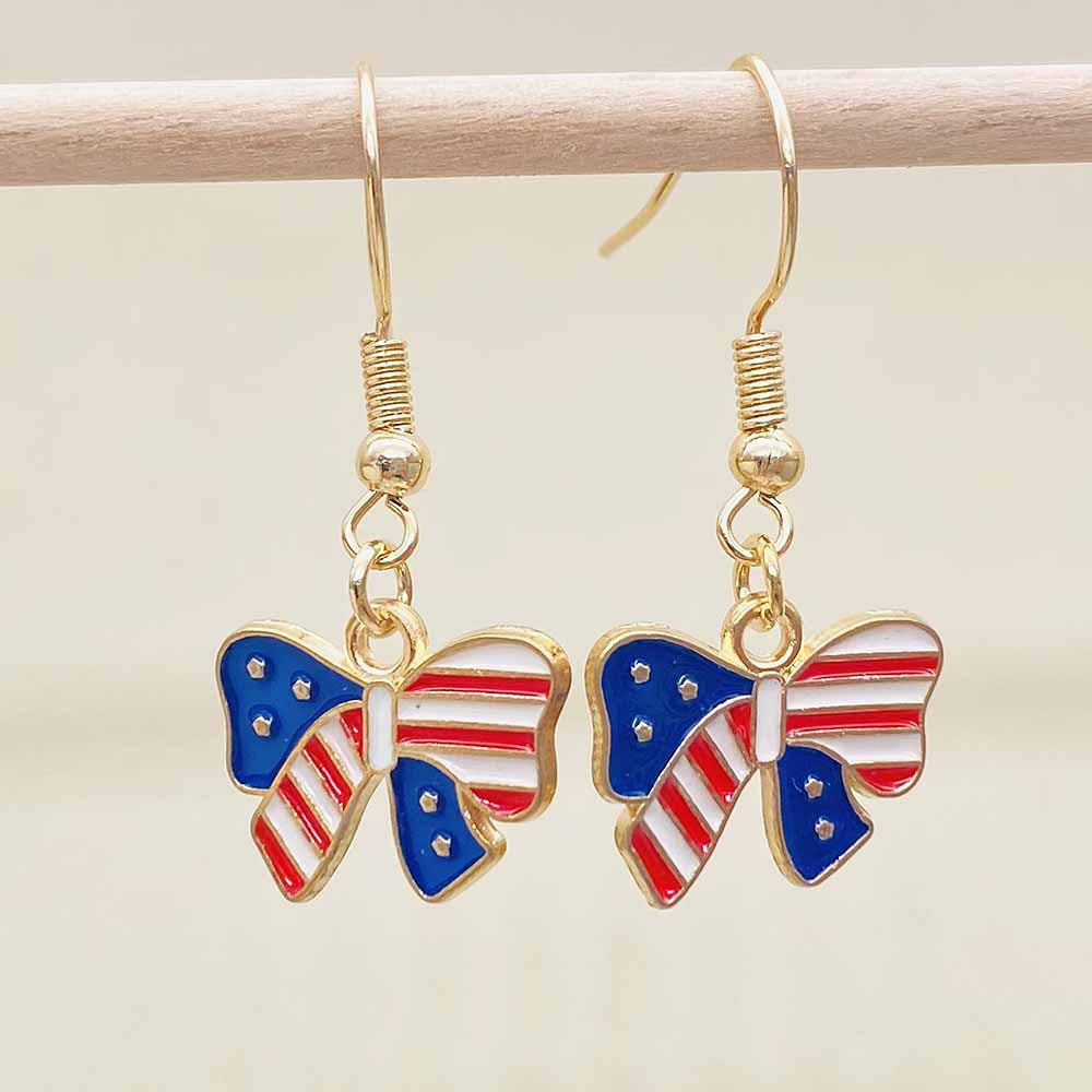 Boucles d'oreilles pendantes patriotiques drapeau en émail pour femme