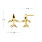 Clous d'oreilles pour femme design avion moderne avec strass
