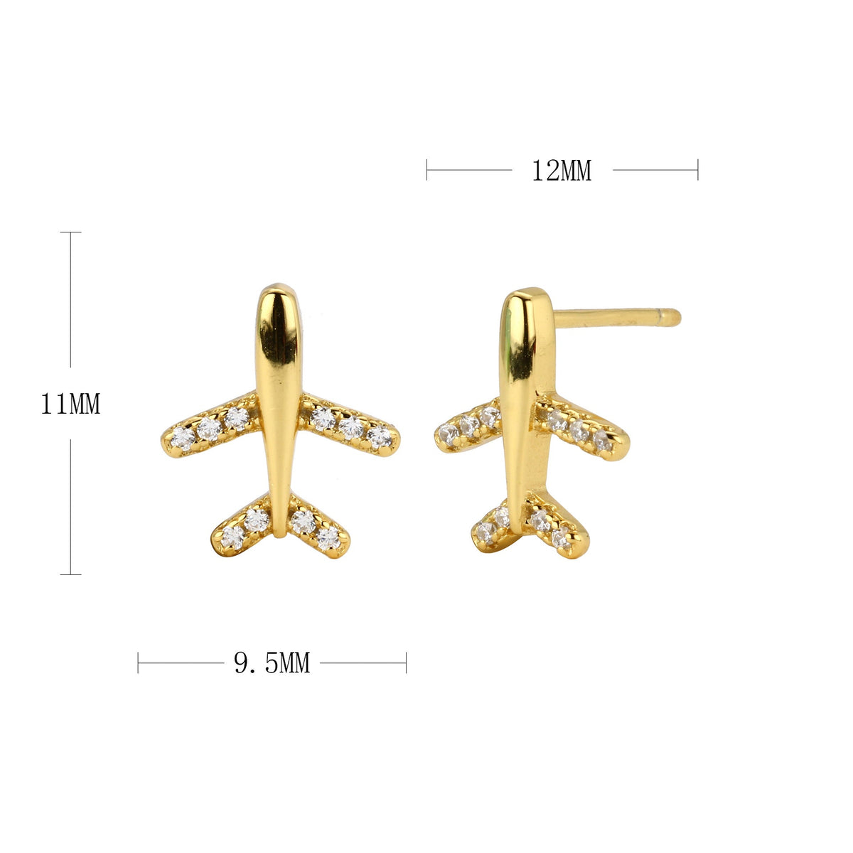 Clous d'oreilles pour femme design avion moderne avec strass