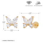 Boucles d'oreilles puces pour femme motif papillon en argent sterling 925