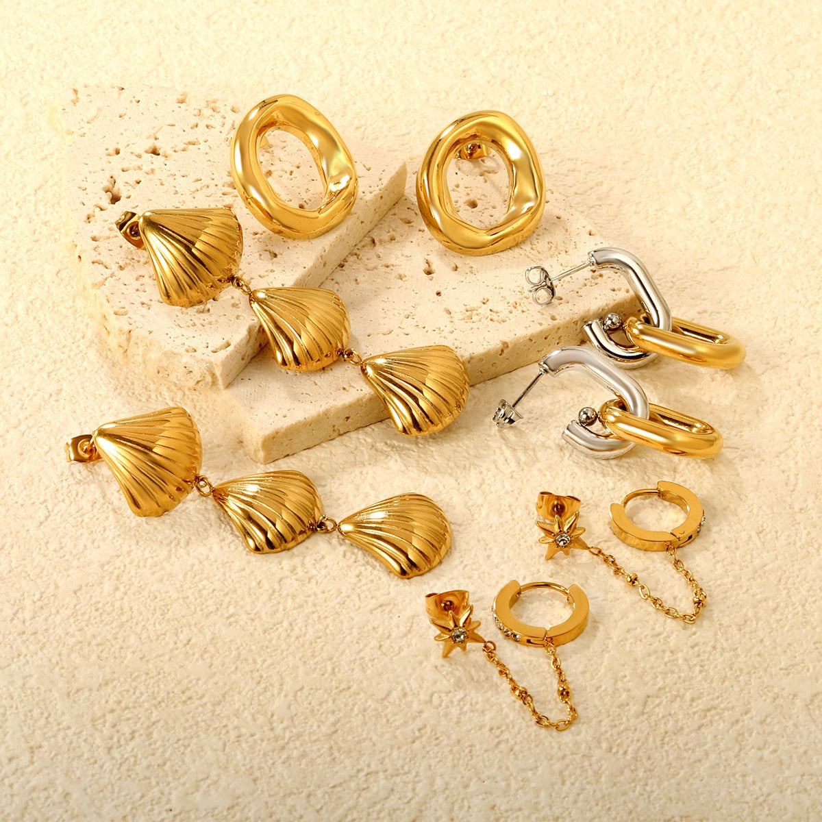 Boucles d'oreilles pendantes en acier inoxydable en forme de coquillage