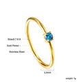 Bague pour femme avec zircon bleu étincelant en acier inoxydable plaqué or