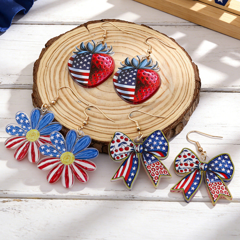Boucles d'oreilles pendantes patriotiques en forme de nœud avec crochets dorés