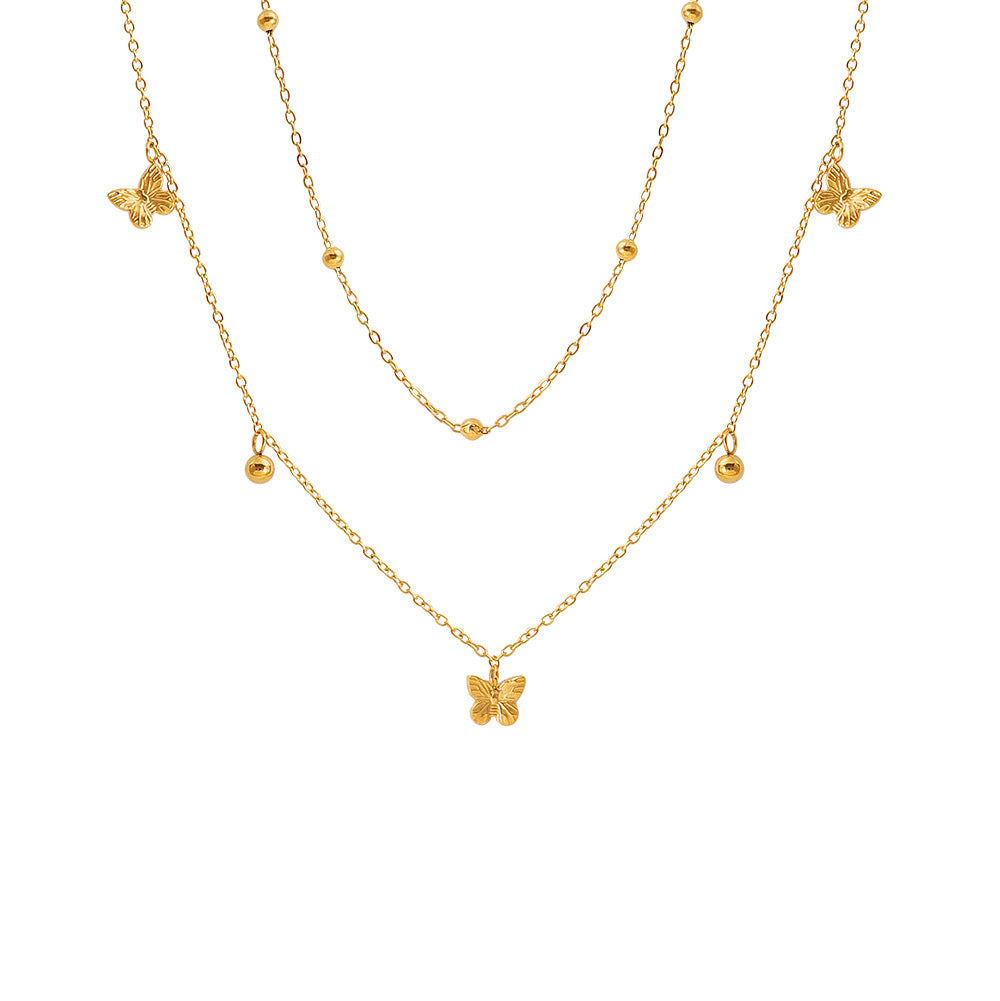 Collier délicat pour femme avec pendentifs papillons superposés